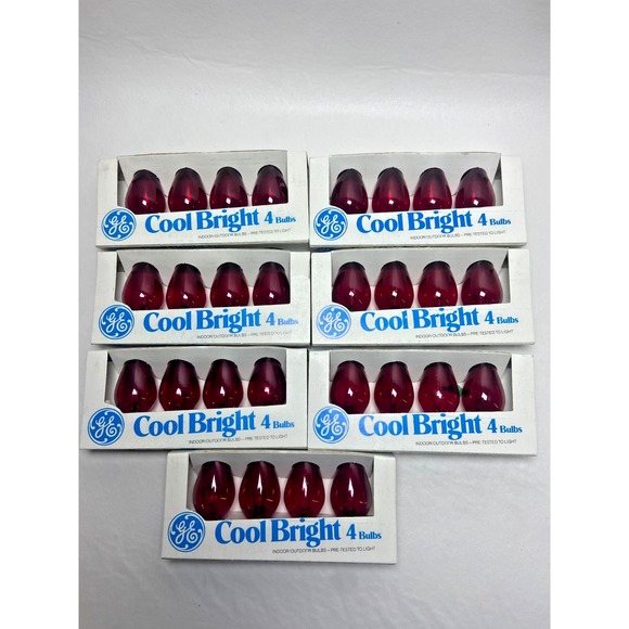 Vtg GE Cool Bright Christmas Light Bulbs Red 7 Packs 28 Bulbs‎ C7-CB USA NOS - Picture 1 of 4